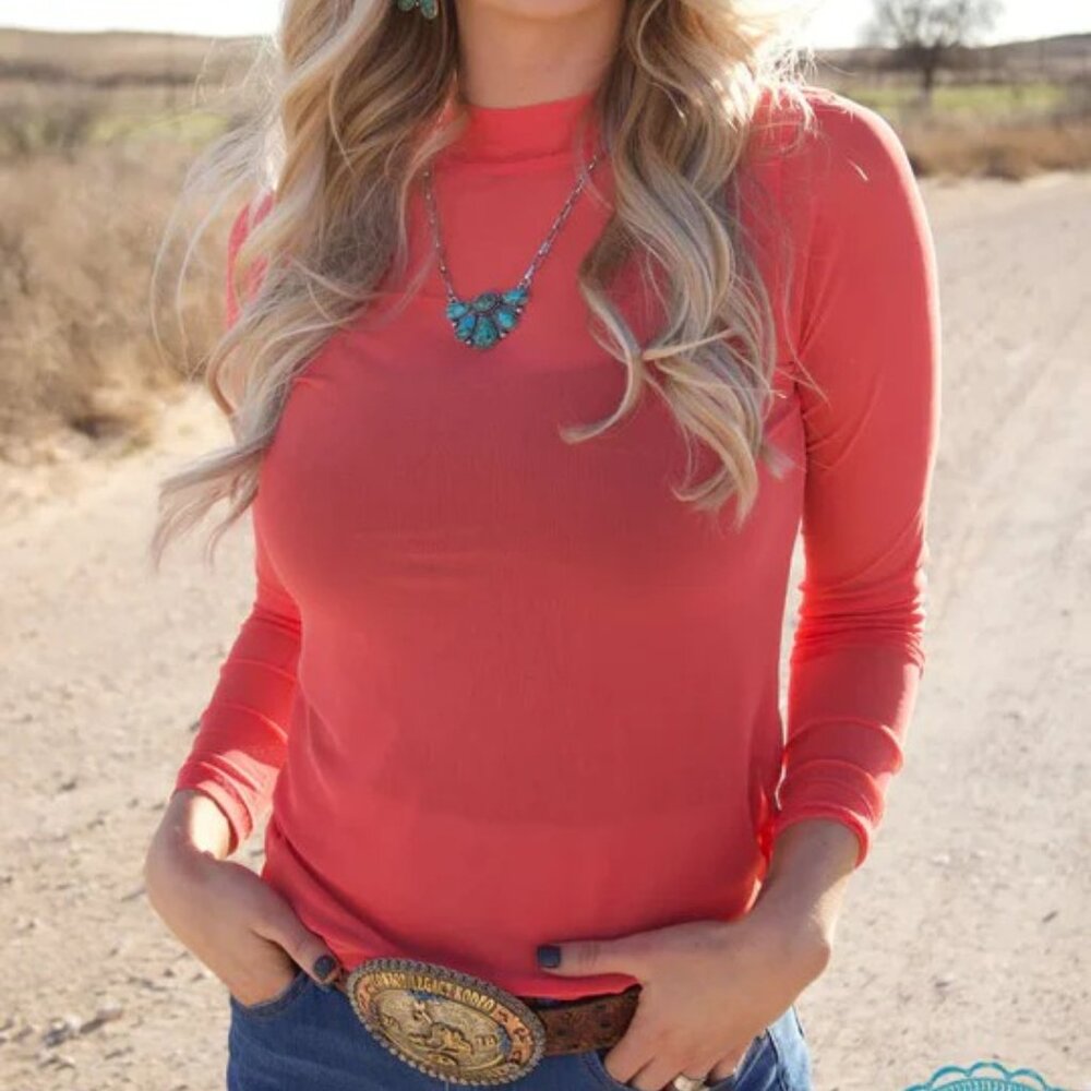 Coral Mesh Long Sleeve Top